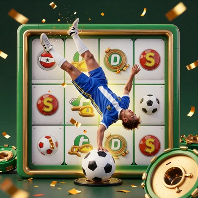 Slot-Cover mit Samba-Fussballstar und goldenem Konfetti - Ronaldinho Spins Goalzz Slot