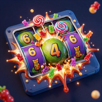 Slot-Cover mit bunter S&uuml;&szlig;igkeiten-Explosion - Sweet Bonanza High-Variance Echtgeld Slot